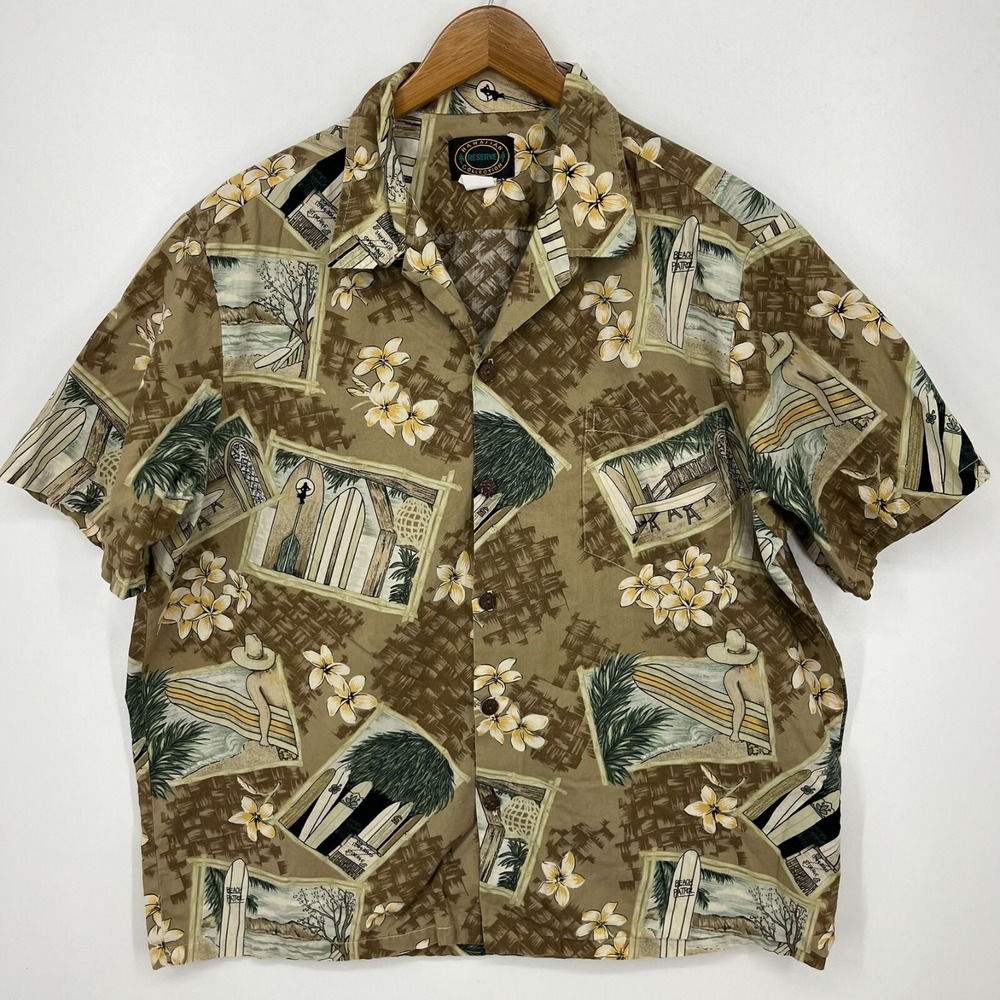 Hawaiian Reserve Collection Short Sleeve Button Shirt Mens XL Brown Beach Patrol